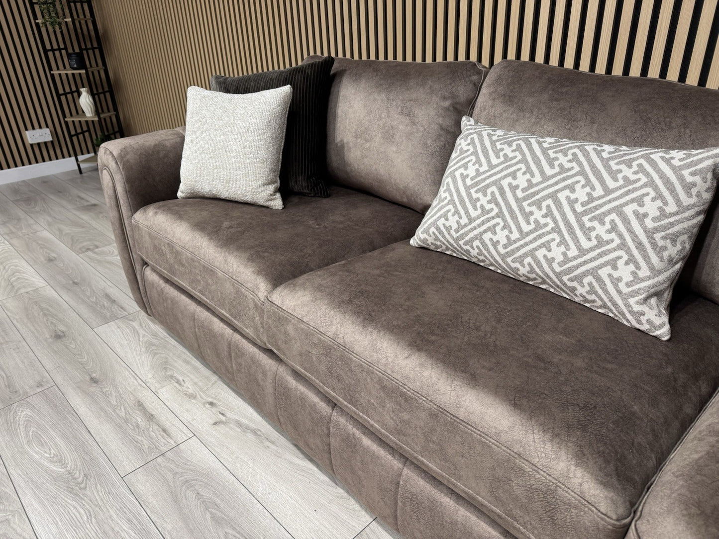 DEVINE Glamour Large Fabric 2 Corner 2 Sofa, Gemini Chocolate - RRP £2,695