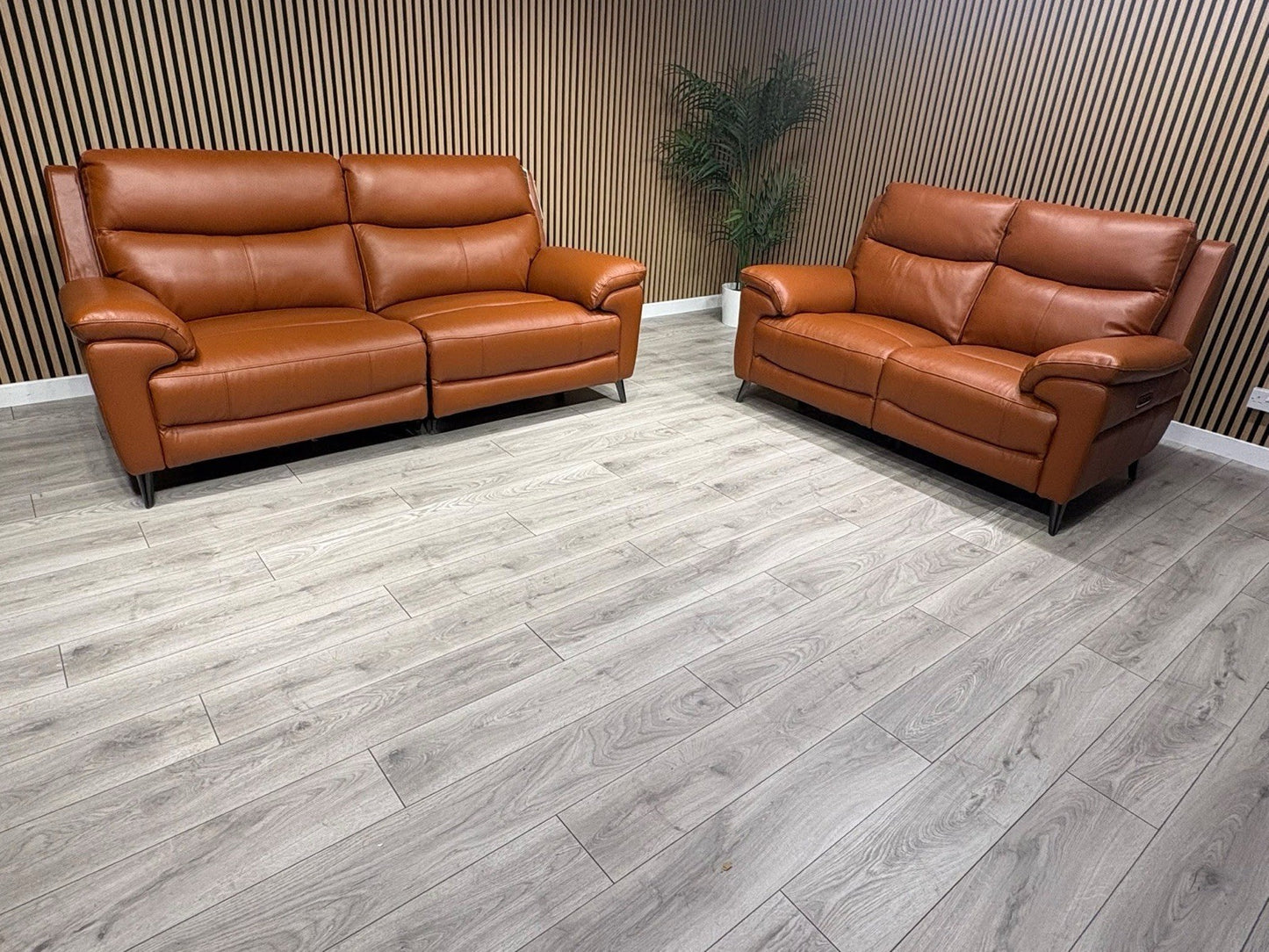Furniture Village PANACHE Style Leather 3 + 2 Seater Power Recliner Sofa Set