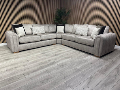 DEVINE Glamour Large Fabric 2 Corner 2 Sofa, Gemini Silver - RRP £2,895