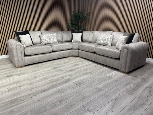 DEVINE Glamour Large Fabric 2 Corner 2 Sofa, Gemini Silver - RRP £2,895