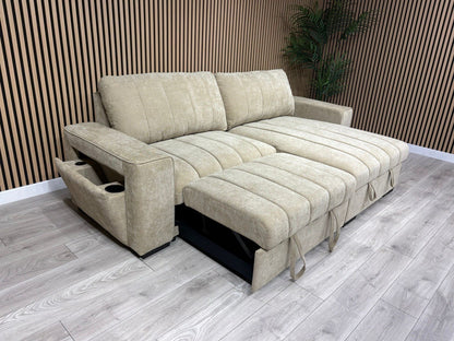 MONACO Premium Fabric RHF or LHF Chaise Sofa Bed with Storage - RRP £1549