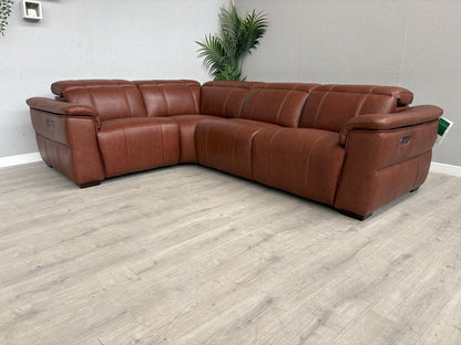 F.V Inca Leather Power Recliner Corner Sofa + Power Headrests - RRP £4095