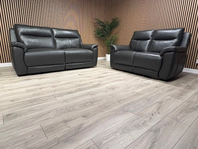 NAVONA 3 Seater + 2 Seater Leather Sofa Set, Power Recliners - RRP £3,498