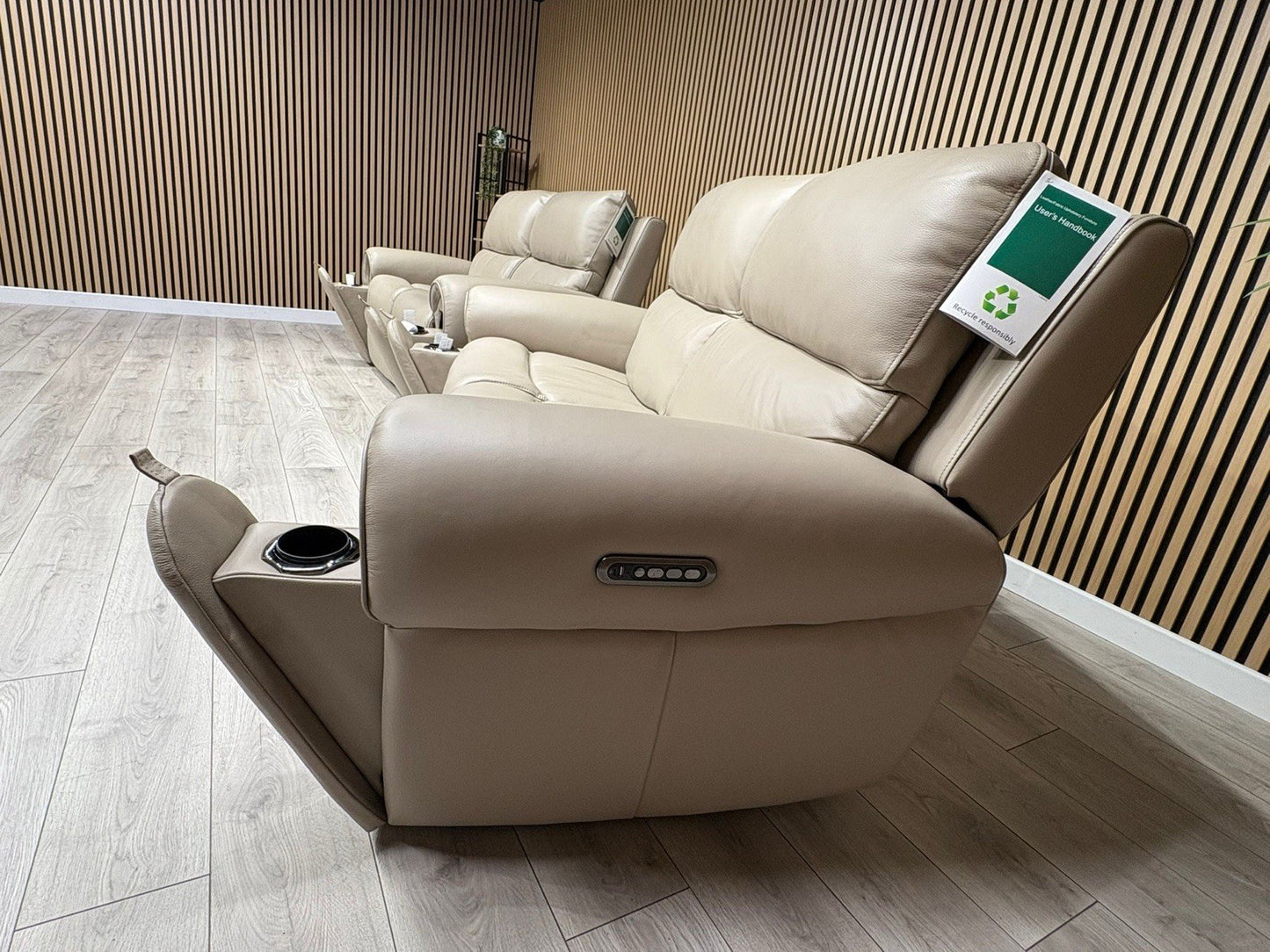 Oak FurnitureLand - EZRA Leather 2 x 2 Seater Power Recliner Sofa Set. RRP £5000