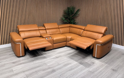 VENICE Leather 2 Corner 1 Modular Power Recliner Sofa + Console - RRP £4,799