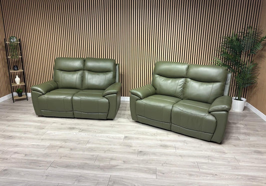 Furniture Village - SLOANE Leather 2 x 2 Seater Sofa Set, Oslo Pine - RRP £2,190