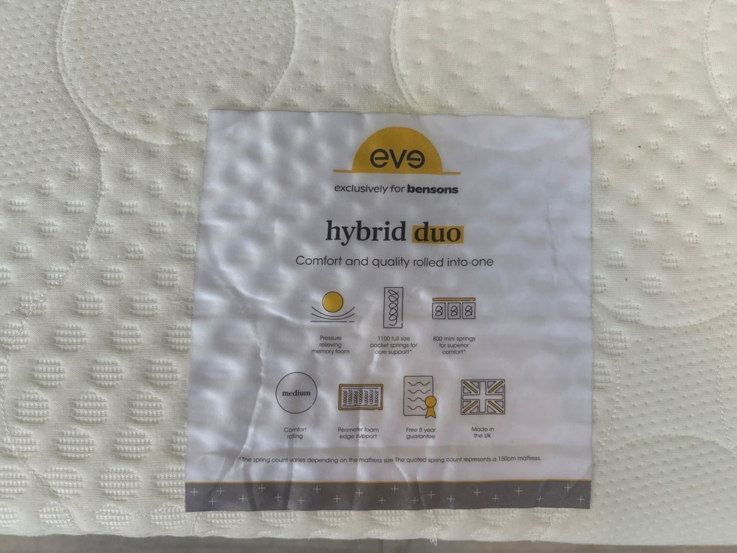 EVE Hybrid Duo 4ft 6 Double Mattress, Medium - RRP £599