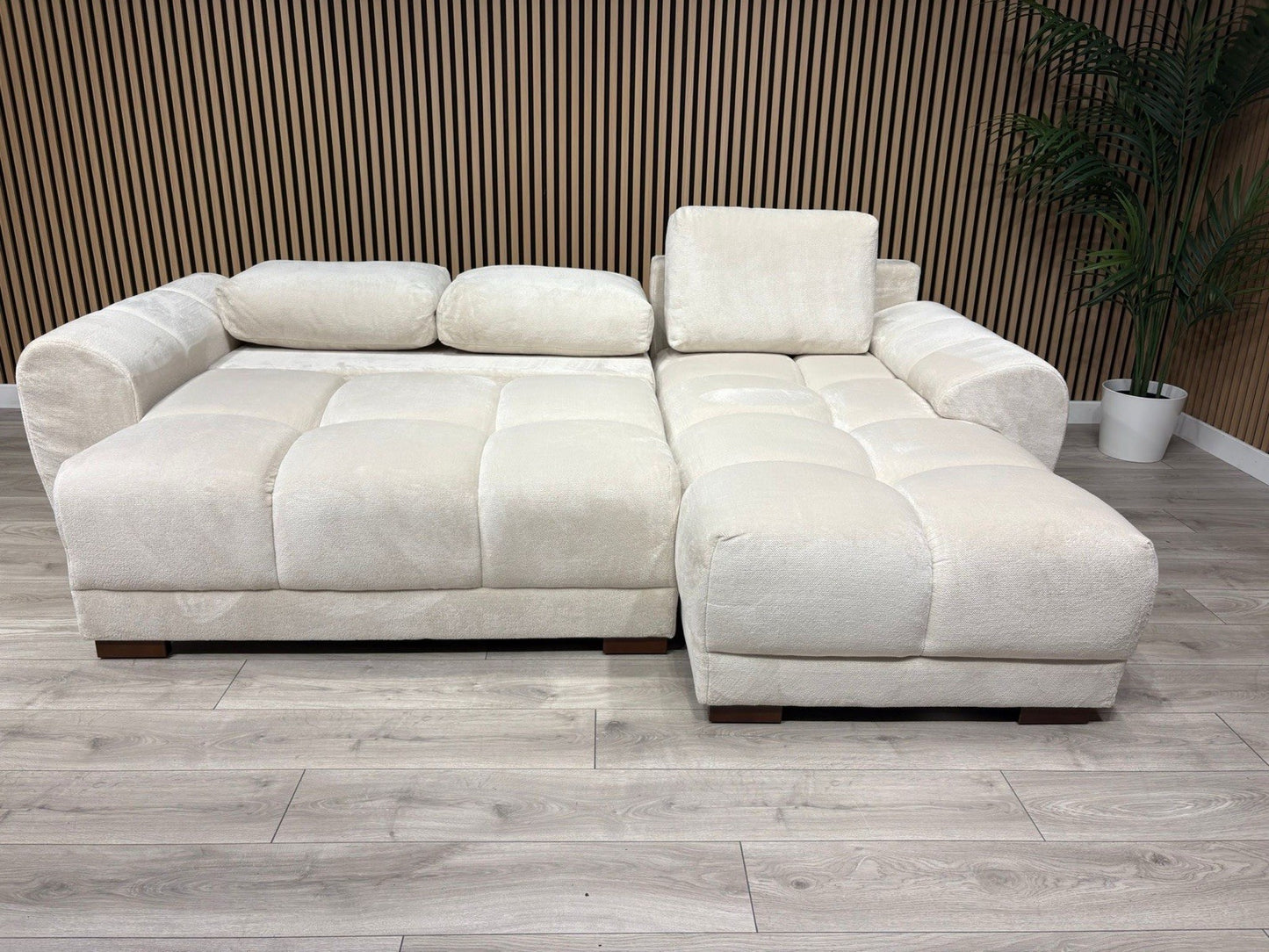 AZZURO Premium Fabric Corner Chaise Sofa Bed with Storage, Cream - RRP £1,799