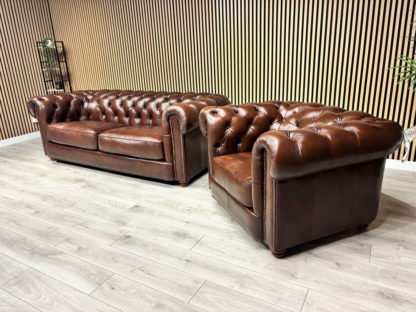 At The Helm Shackleton Style 3 Seater Sofa + Armchair Leather Chesterfield Set