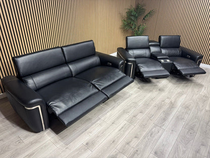 VENICE Leather 3 Seater + 2 Seater Console Power Recliner Sofa Set - RRP £4,598