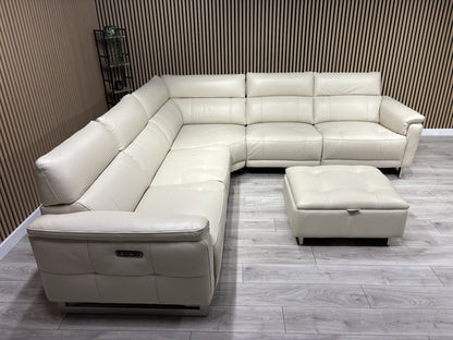Furniture Village MOET Leather 2 Corner 2 Power Recliner Sofa + Stool RRP £5,390