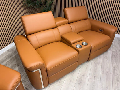 VENICE Leather 3 Seater + 2 Seater Console Power Recliner Sofa Set - RRP £4,598