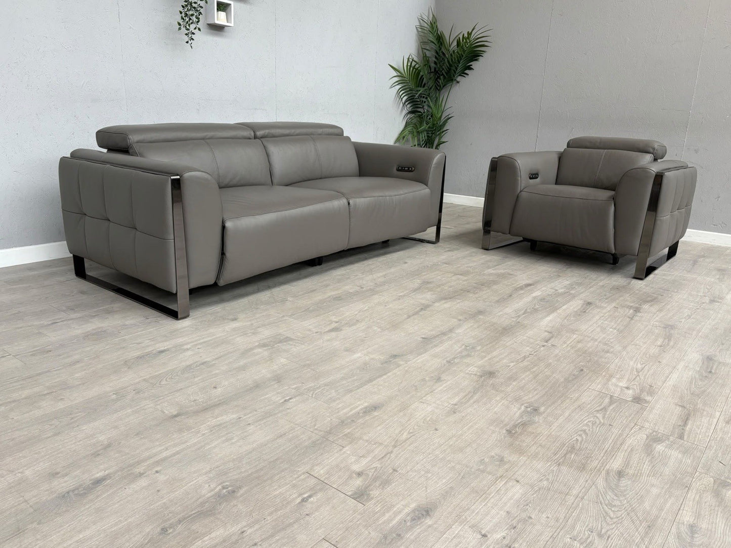 Furniture Village GISELLA Leather 3 Seater Sofa + Armchair Power Set - RRP £4390