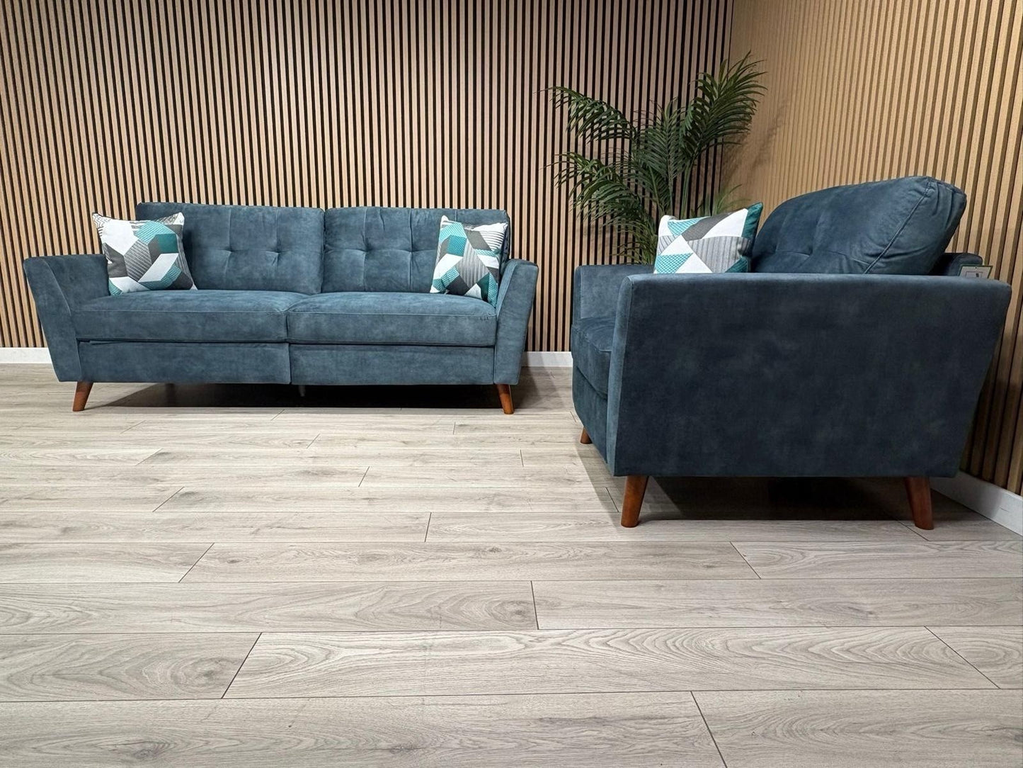 DFS - Studio Style 3 Seater Sofa + Armchair Power Set, Ocean Blue - RRP £2,448