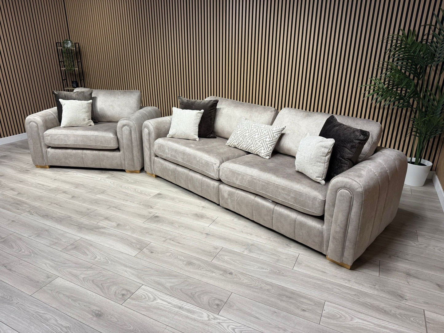 DEVINE Glamour Large Fabric 4 Seater Sofa + Love Chair Armchair - RRP £2,598