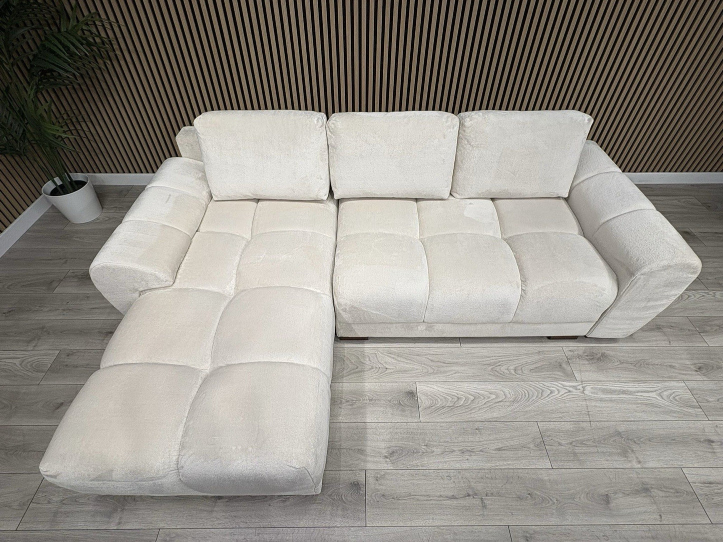 AZZURO Premium Fabric LHF Corner Chaise Sofa Bed with Storage, Cream RRP £1,799
