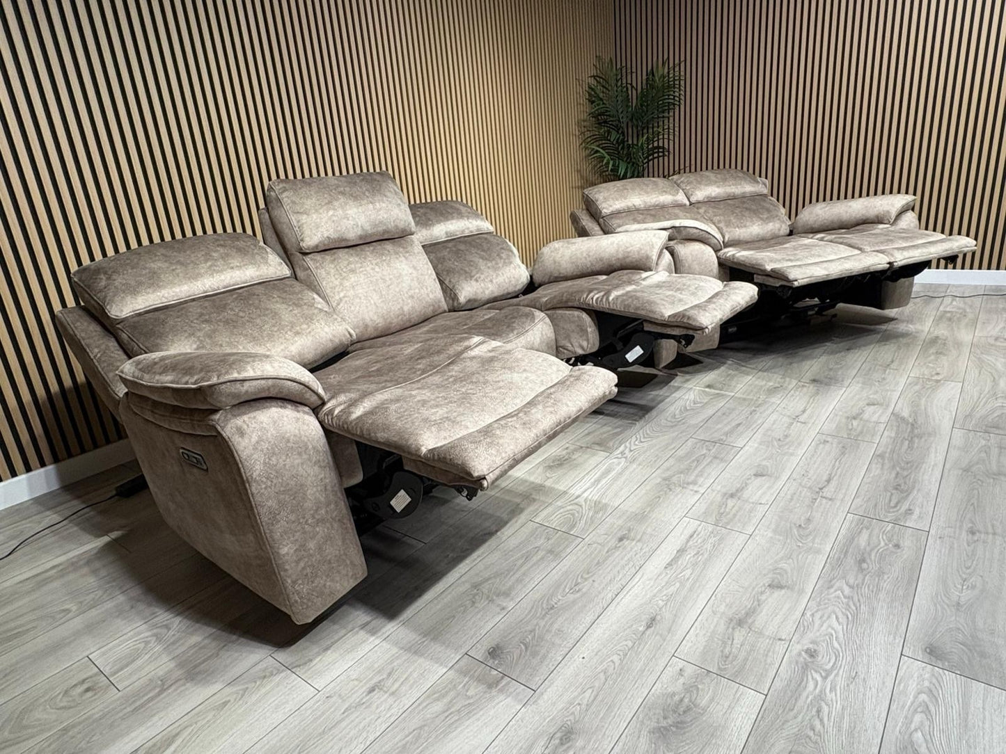 Furniture Village SLOANE Style Fabric 3 + 2 Seater Power Recliner Sofa Set