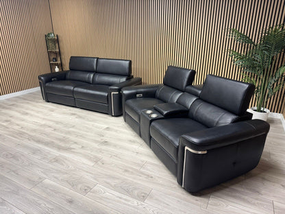 VENICE Leather 3 Seater + 2 Seater Console Power Recliner Sofa Set - RRP £4,598