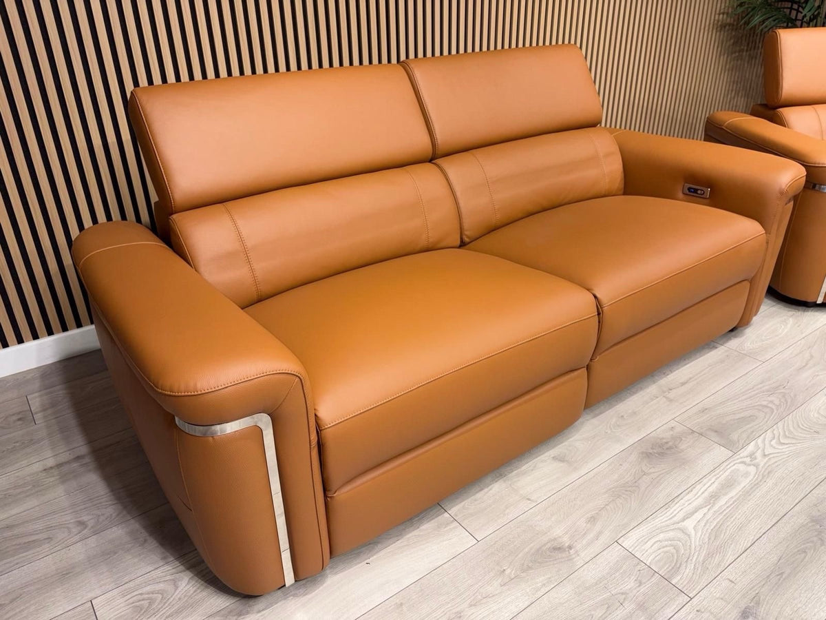 VENICE Leather 3 Seater + 2 Seater Console Power Recliner Sofa Set - RRP £4,598