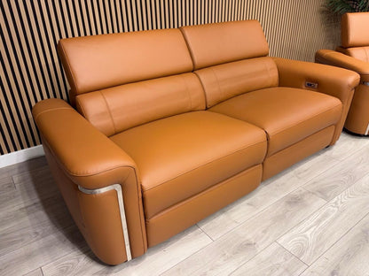VENICE Leather 3 Seater + 2 Seater Console Power Recliner Sofa Set - RRP £4,598