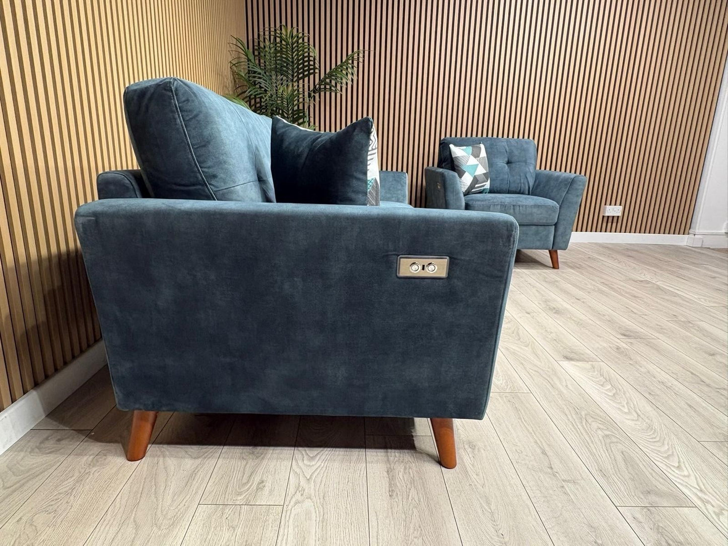 DFS - Studio Style 3 Seater Sofa + Armchair Power Set, Ocean Blue - RRP £2,448