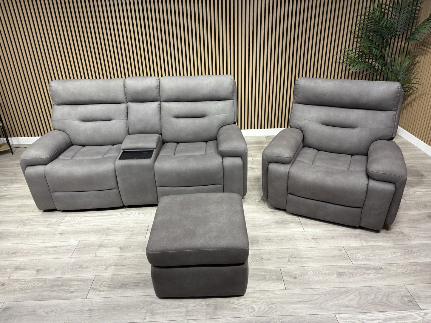 F. Village CINEMAX Fabric 2 Seater Media Sofa, Media Armchair + Stool RRP £4,385
