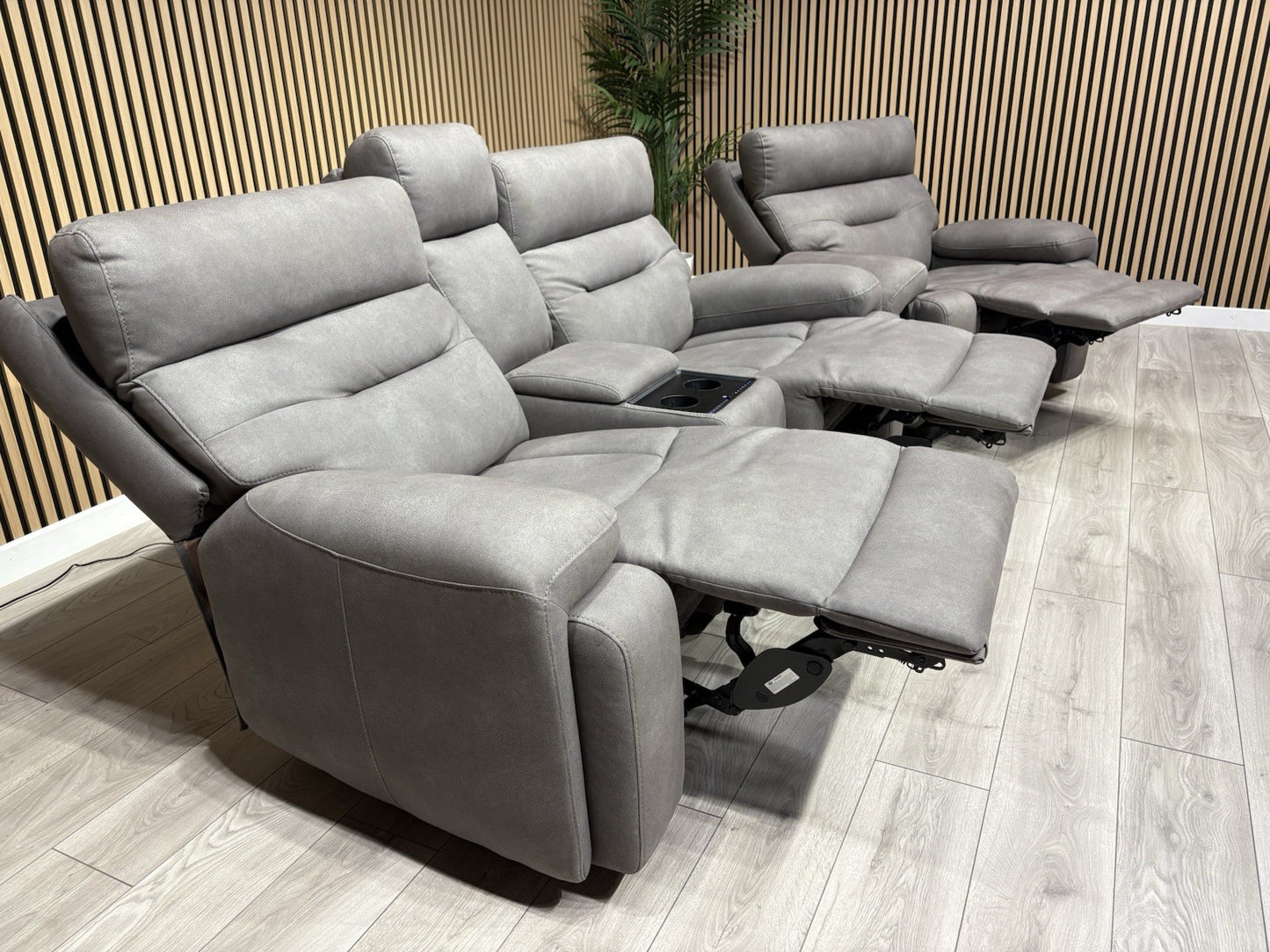 F. Village CINEMAX Fabric 2 Seater Media Sofa, Media Armchair + Stool RRP £4,385