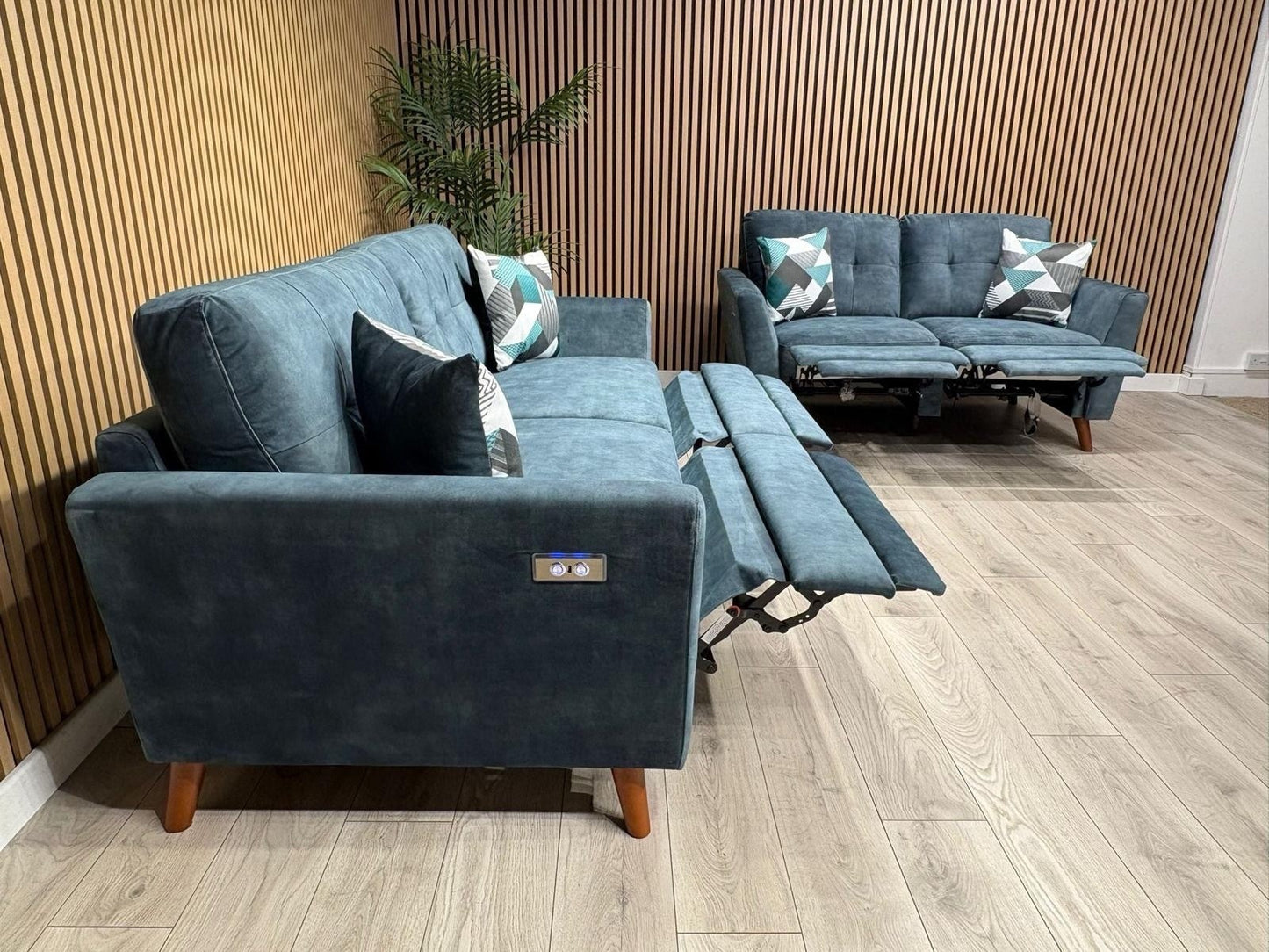 DFS - Studio Style 3 Seater + 2 Seater Power Sofa Set, Ocean Blue - RRP £2,978