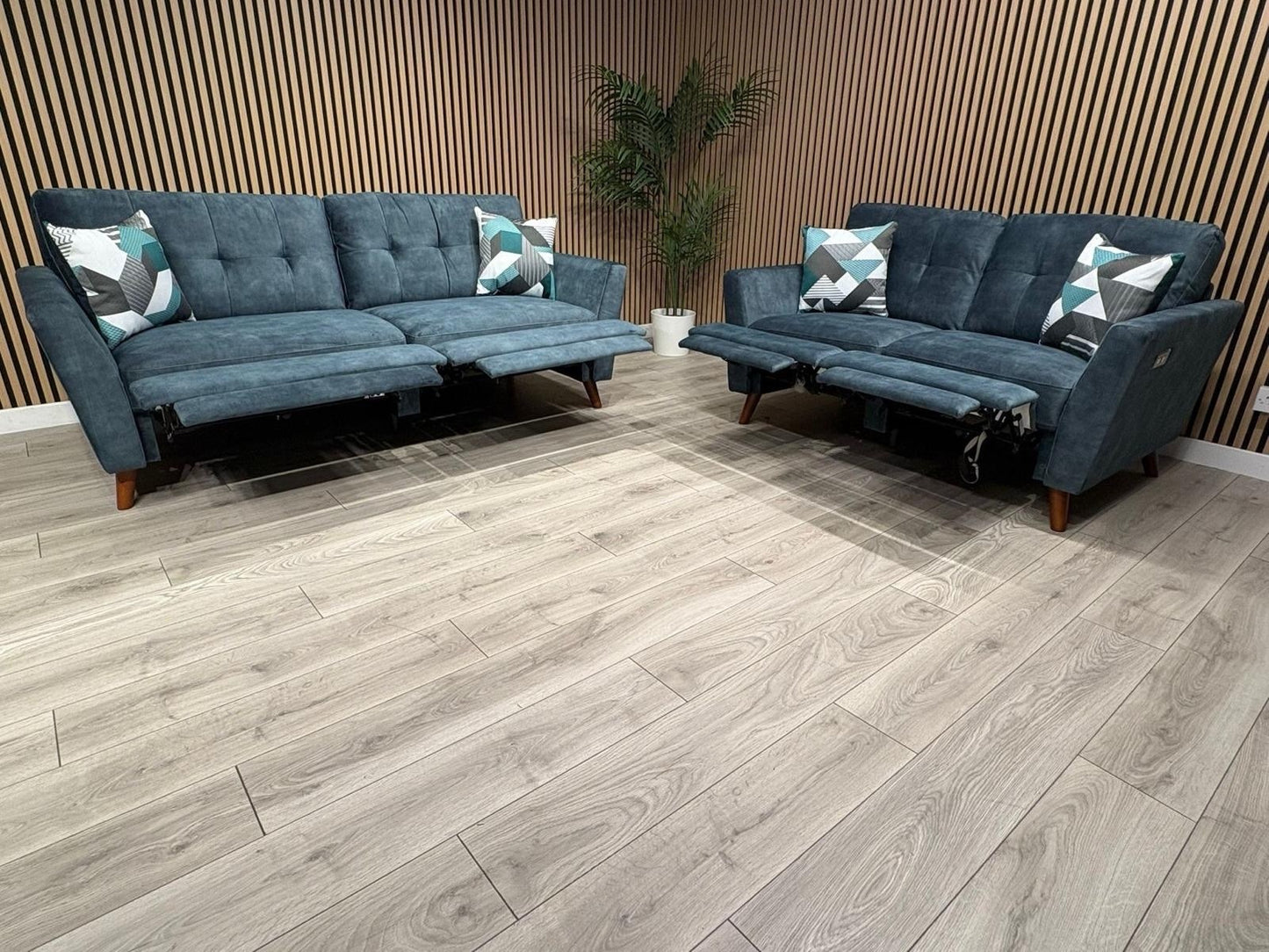 DFS - Studio Style 3 Seater + 2 Seater Power Sofa Set, Ocean Blue - RRP £2,978