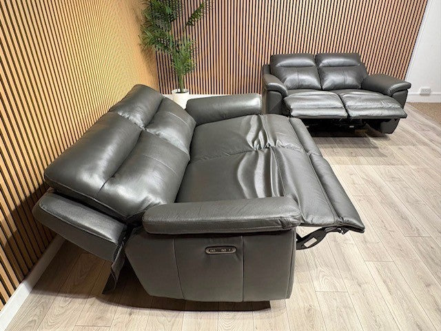 NAVONA 3 Seater + 2 Seater Leather Sofa Set, Power Recliners - RRP £3,498