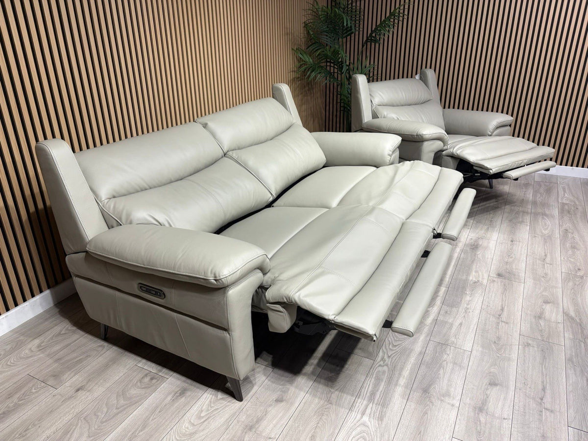 Furniture Village PANACHE Style Leather 3 Seater + Chair Power Recliner Sofa Set
