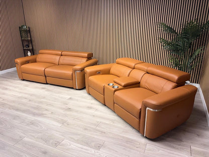 VENICE Leather 3 Seater + 2 Seater Console Power Recliner Sofa Set - RRP £4,598