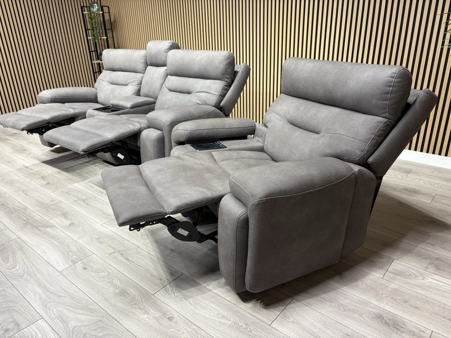 F. Village CINEMAX Fabric 2 Seater Media Sofa, Media Armchair + Stool RRP £4,385
