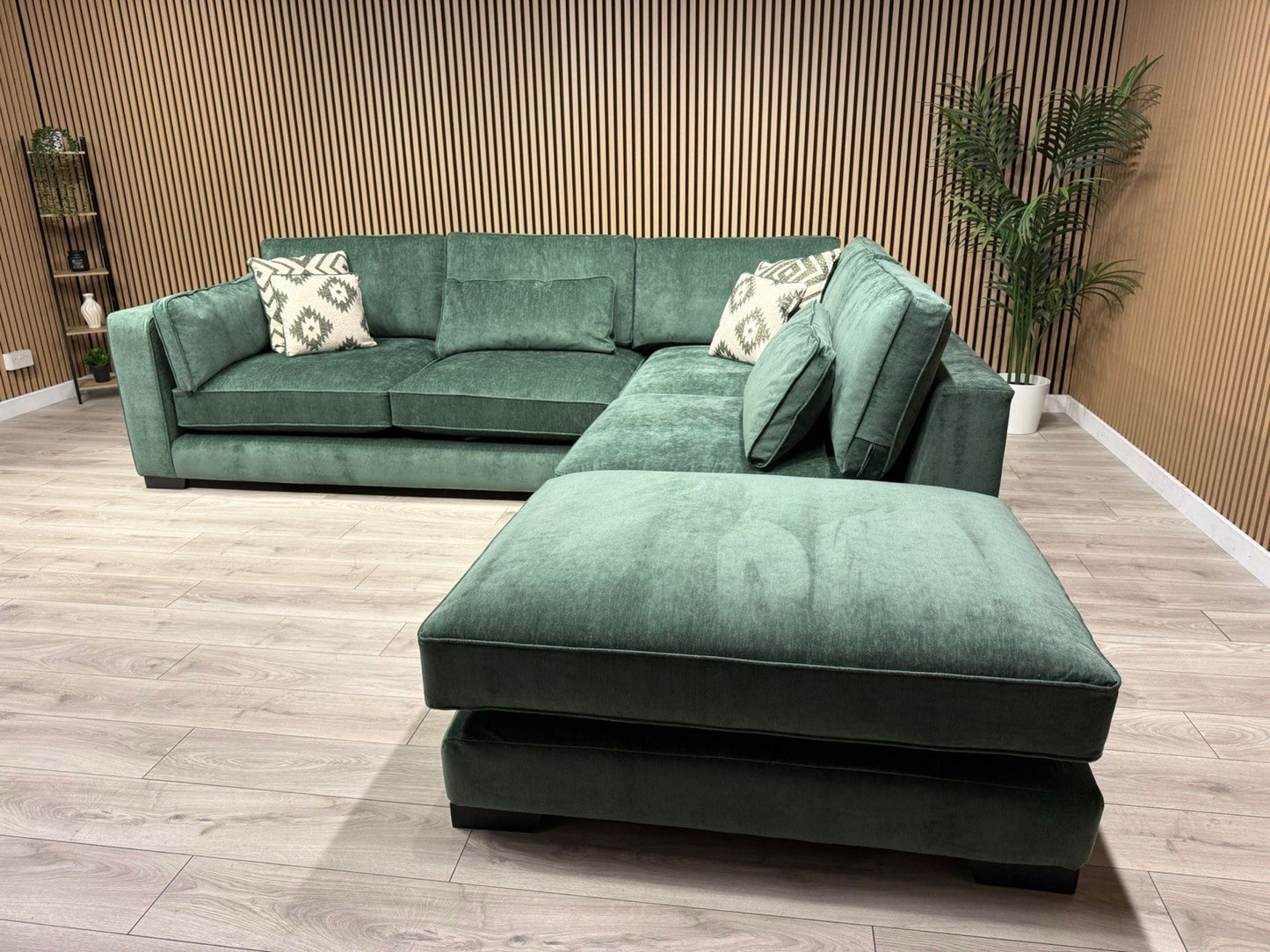 Sofology CAVALLI Style Fabric Open Chaise RHF Corner Sofa + Footstool - RRP £5398