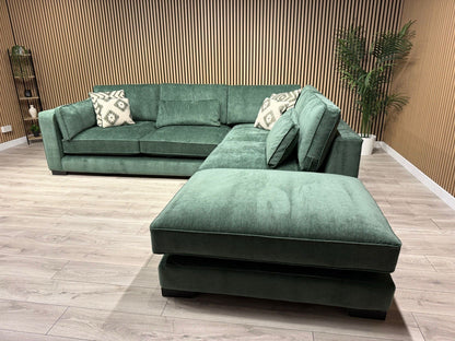 Sofology CAVALLI Style Fabric Open Chaise RHF Corner Sofa + Footstool - RRP £5398