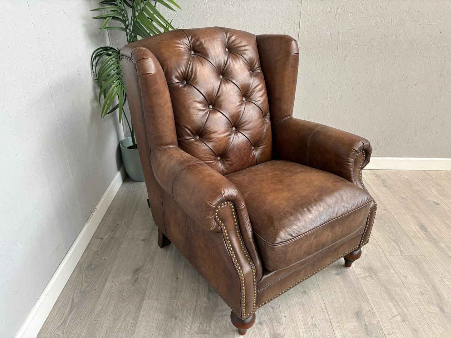 F. Village - At The Helm SHACKLETON Leather Chesterfield Wing Chair - RRP £1795