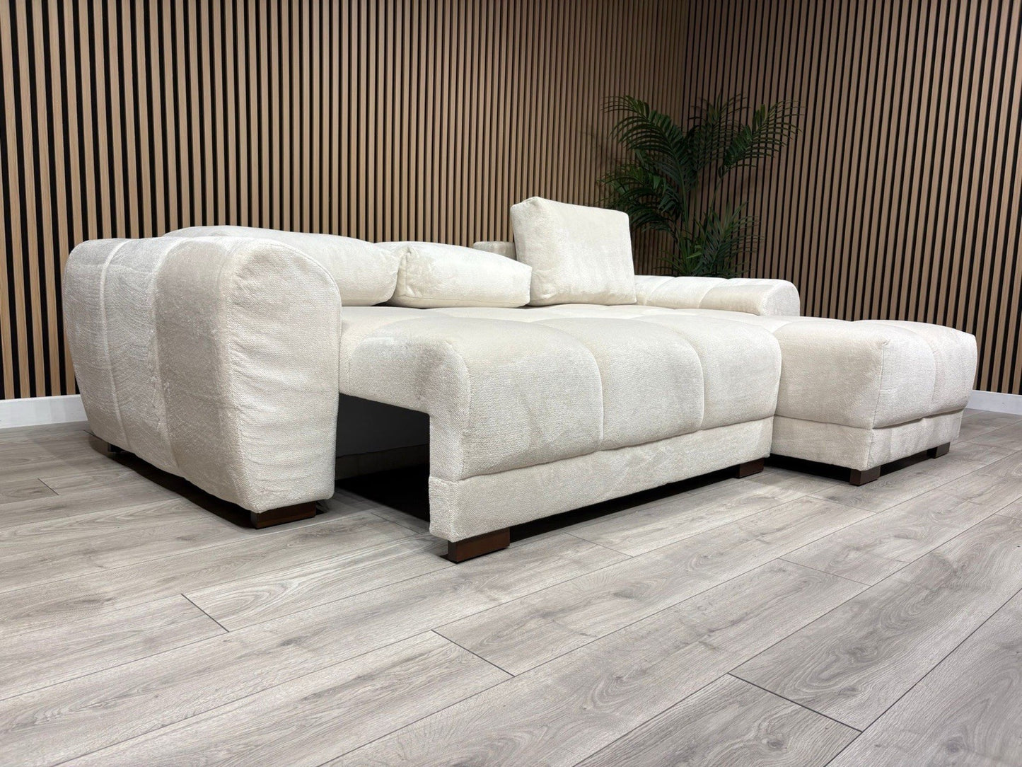 AZZURO Premium Fabric Corner Chaise Sofa Bed with Storage, Cream - RRP £1,799