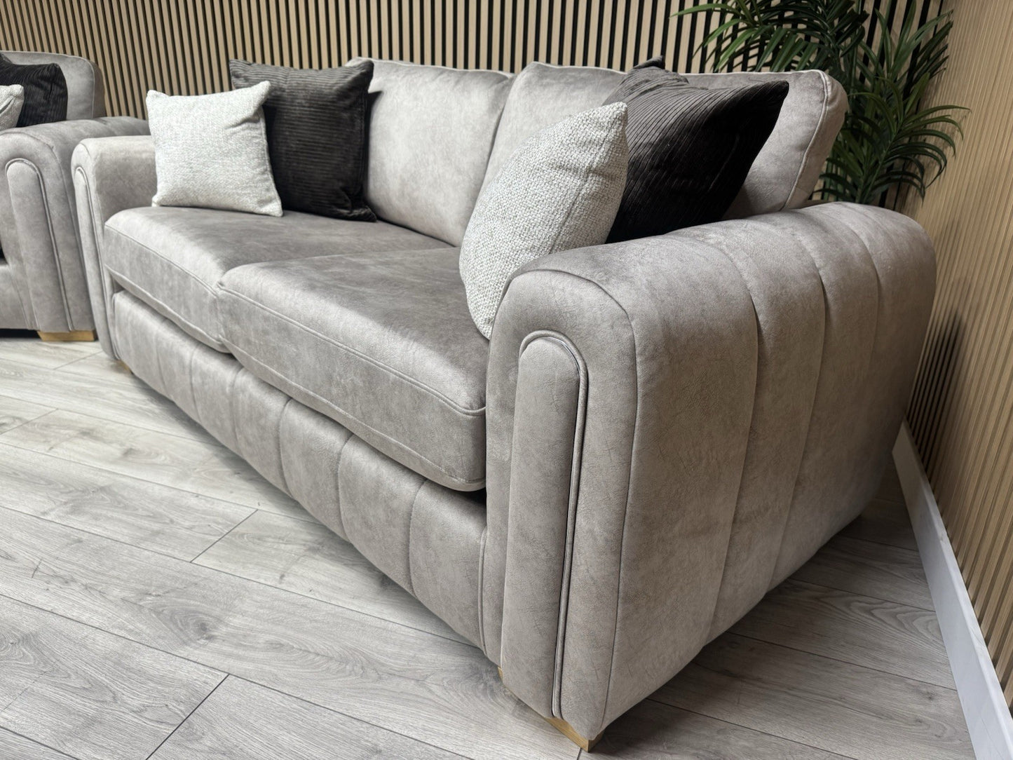 DEVINE Glamour Fabric 3 Seater + 2 Seater Sofa Set, Stone - RRP £2,598