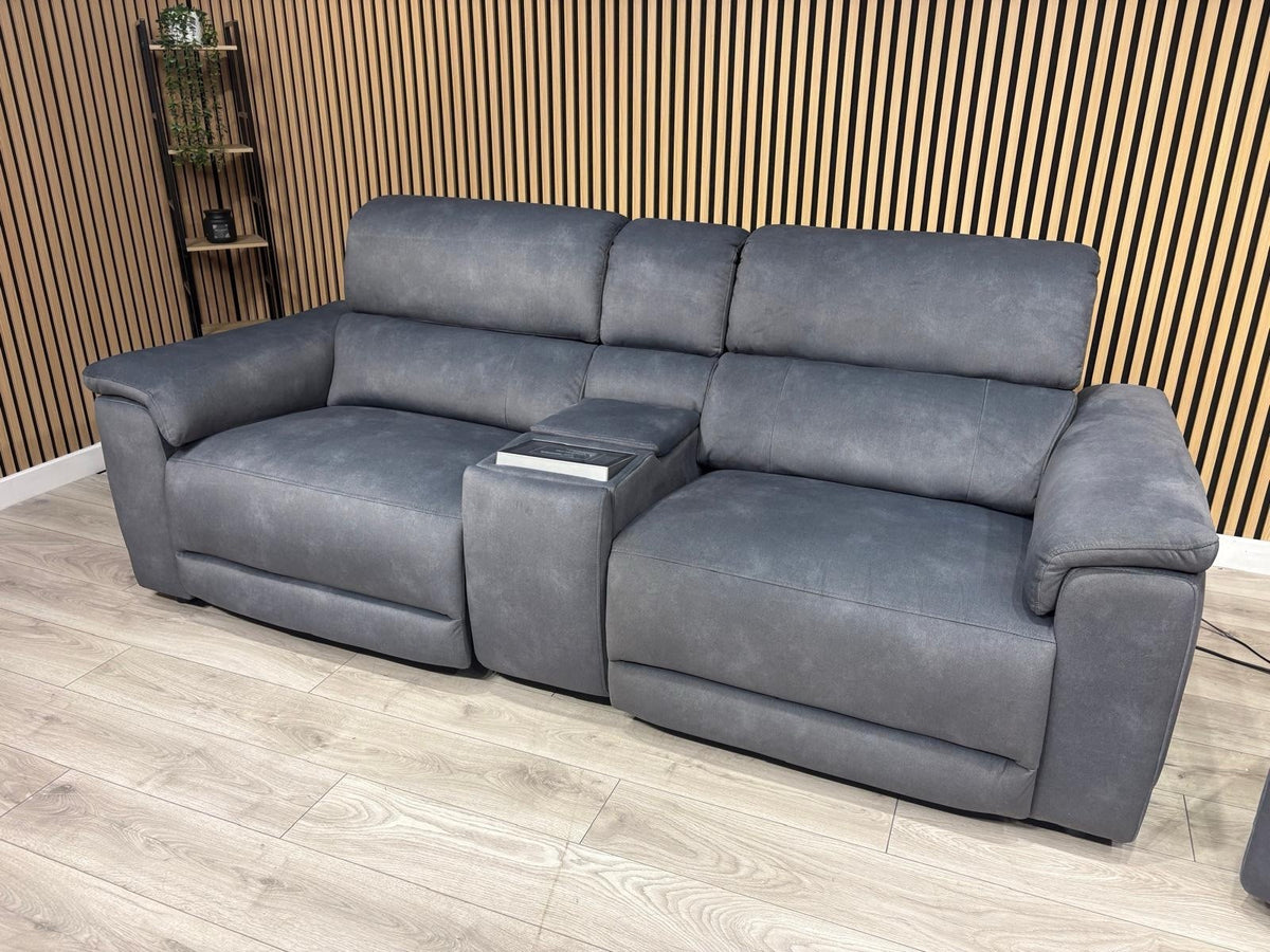 F.V GENIUS Fabric 3 Seater Media Sofa + 2 Seater Power Recliner Set RRP £4940