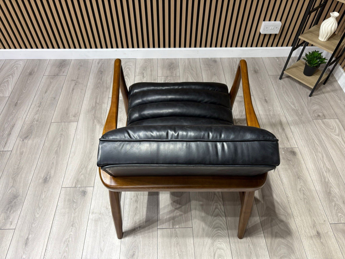 John Lewis Sample - Mid Century Faux Leather Accent Chair, Black - RRP £1099