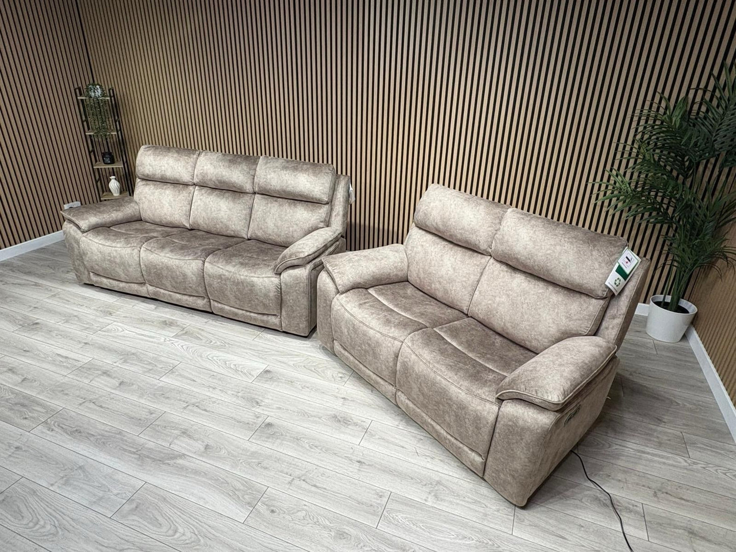 Furniture Village SLOANE Style Fabric 3 + 2 Seater Power Recliner Sofa Set