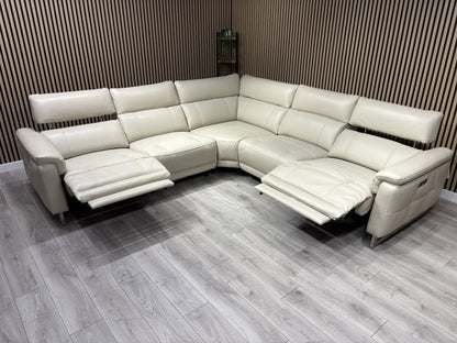 Furniture Village MOET Leather 2 Corner 2 Power Recliner Sofa + Stool RRP £5,390