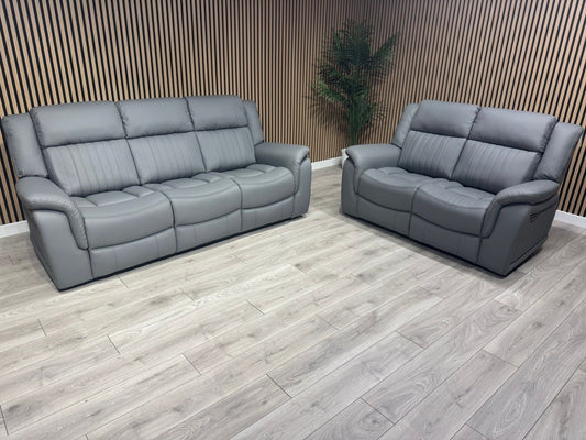 DOMINO 3 Seater + 2 Seater Leather Sofa Set, Power Recliners - RRP £2,995