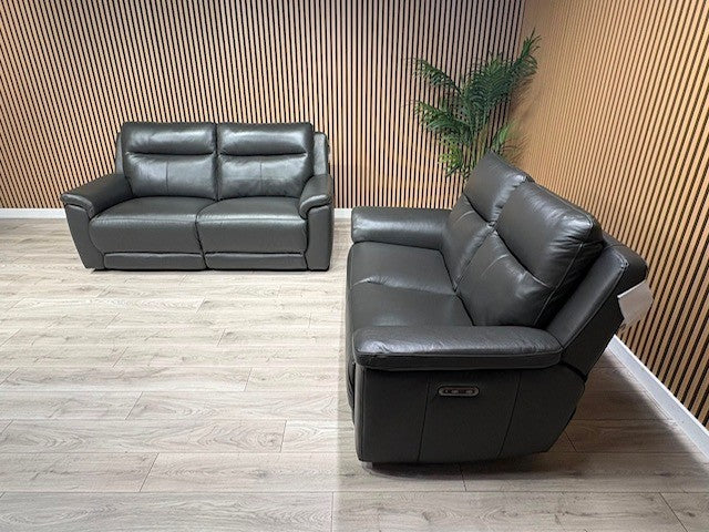 NAVONA 3 Seater + 2 Seater Leather Sofa Set, Power Recliners - RRP £3,498