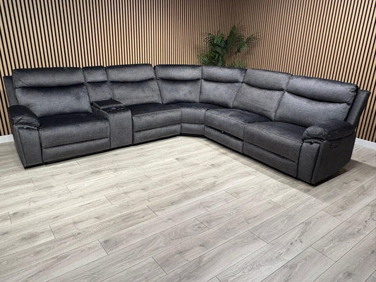 DFS Trek Style Fabric 2 Corner 2 Power Recliner Sofa + Console - RRP £2,499