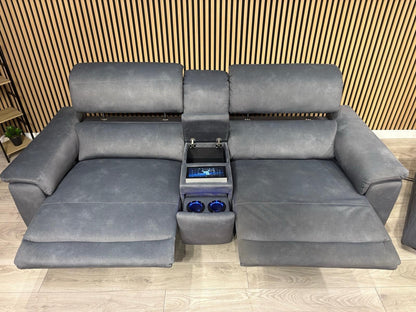 F.V GENIUS Fabric 3 Seater Media Sofa + 2 Seater Power Recliner Set RRP £4940