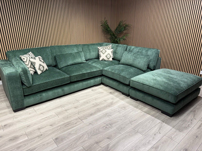 Sofology CAVALLI Style Fabric Open Chaise RHF Corner Sofa + Footstool - RRP £5398