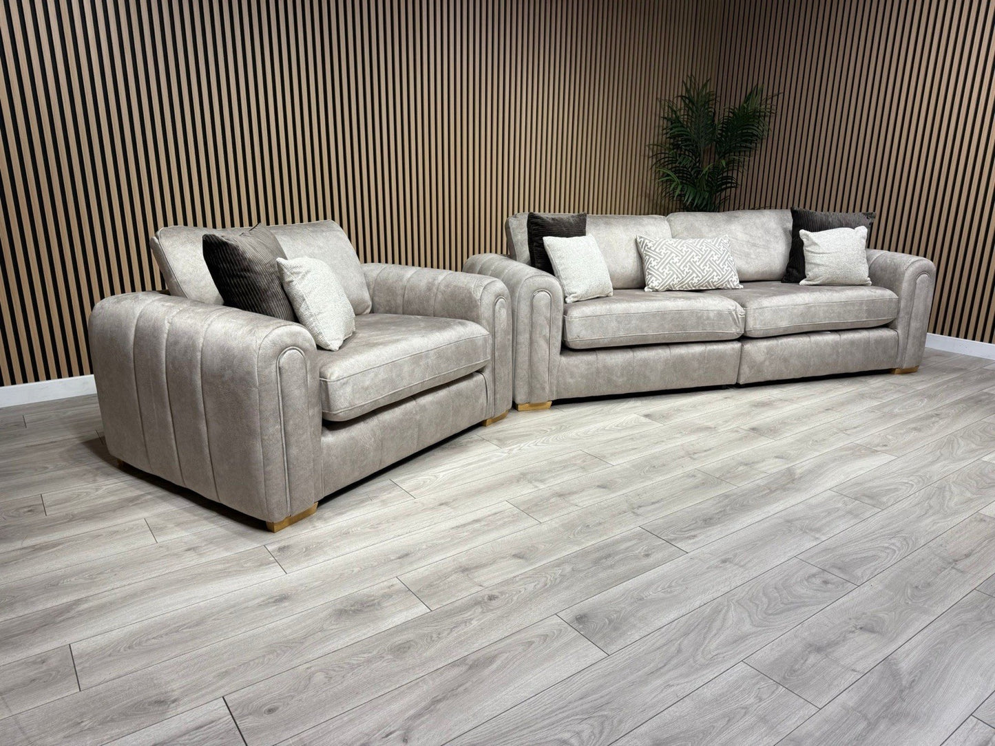 DEVINE Glamour Large Fabric 4 Seater Sofa + Love Chair Armchair - RRP £2,598