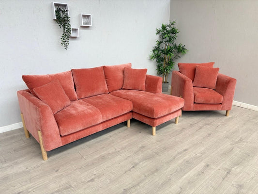 Habitat ASTON Fabric RHF Chaise Corner Sofa + Armchair, Papaya - RRP £2,350