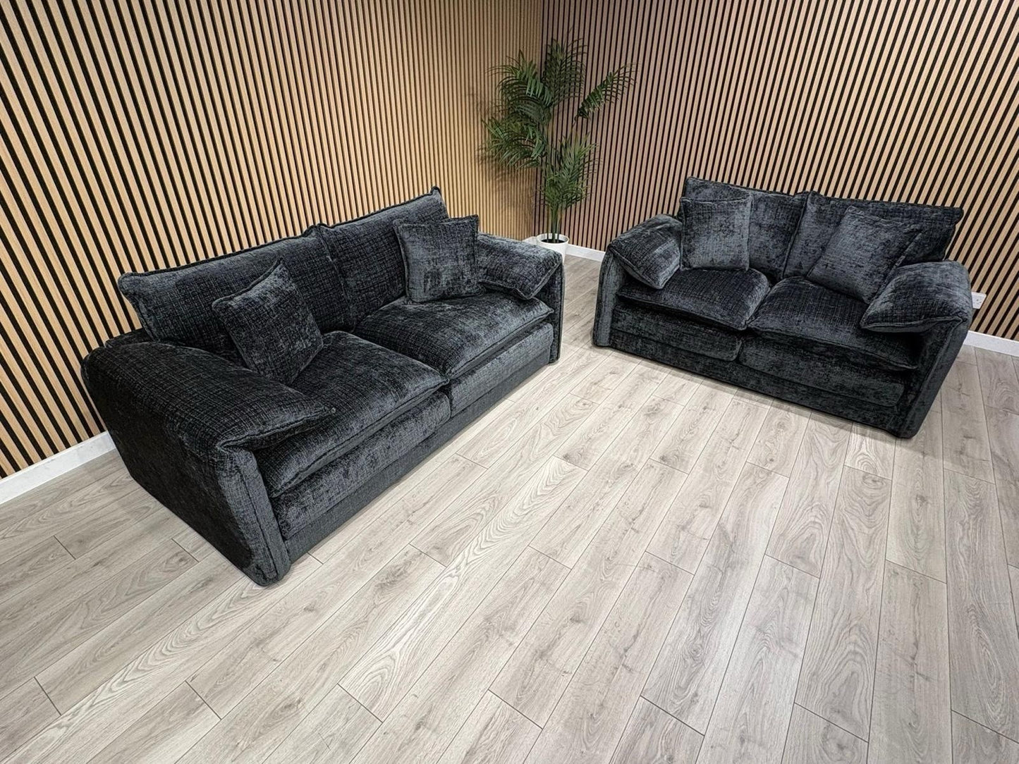 SOLICE Fabric 3 Seater + 2 Seater Sofa Set, Black - RRP £2,498